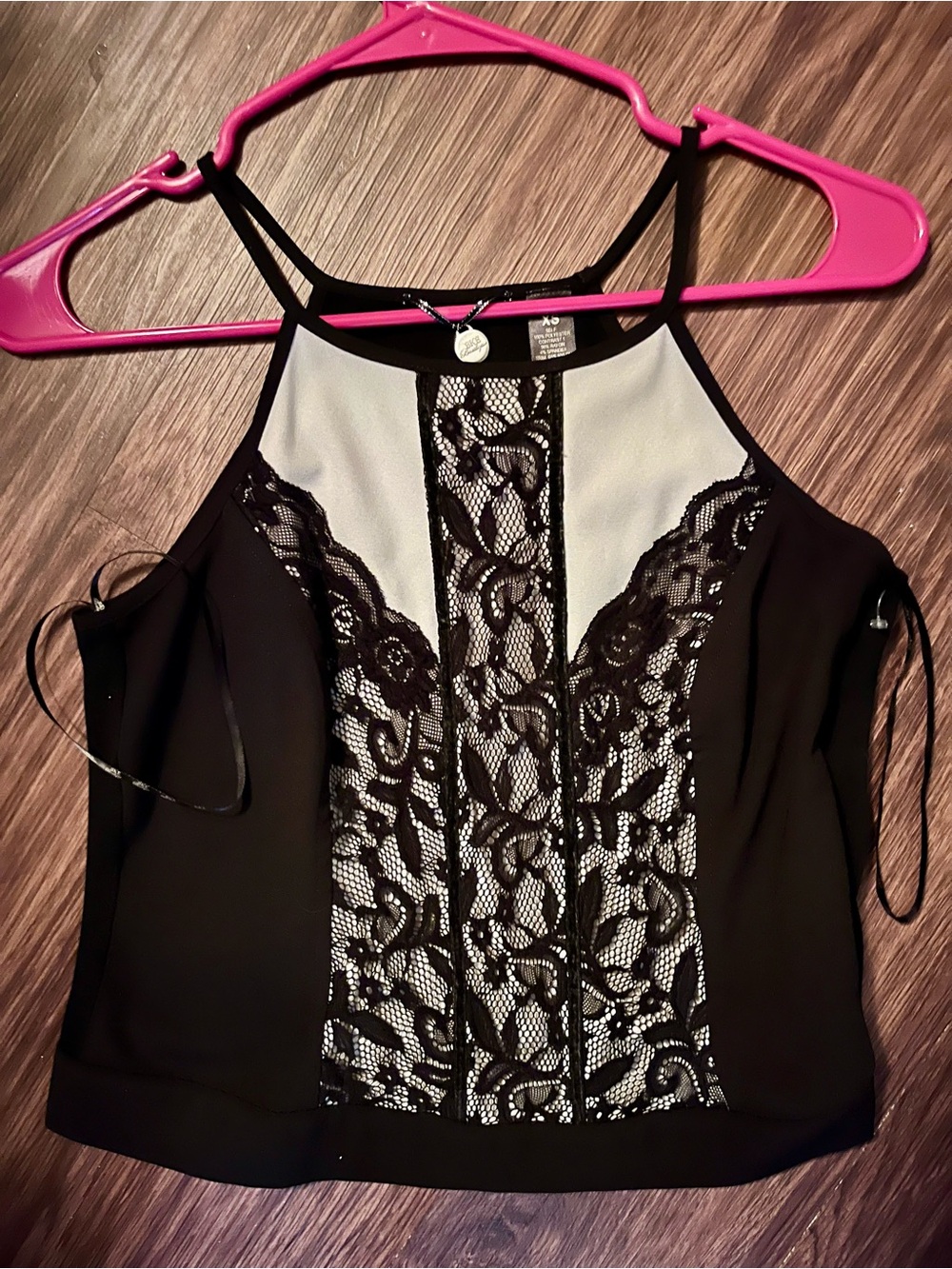 BKE Black Lace Panel Halter Camisole